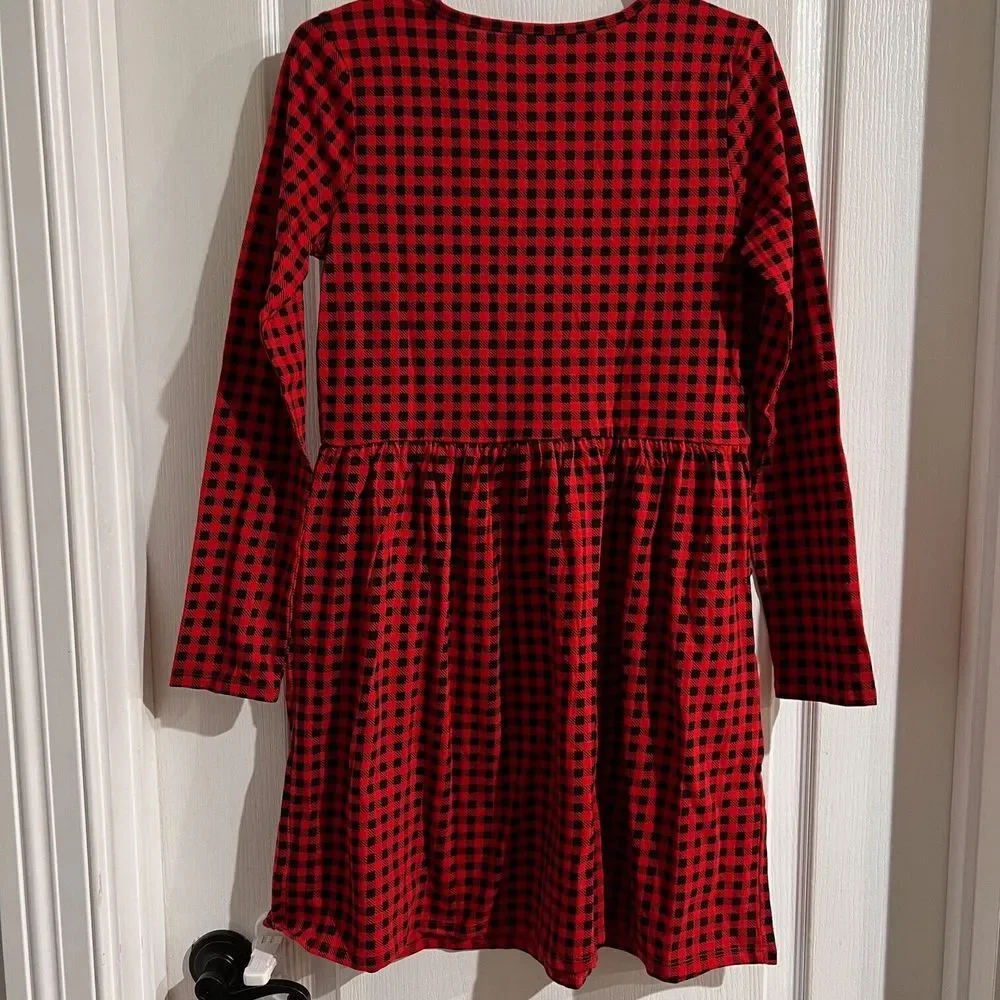 Cat‎ & Jack Youth Girls' Red Black Plaid Printed Long Sleeve Dress Size XXL NWT